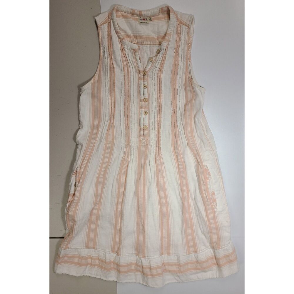 Faherty Women's M Organic Cotton Sleeveless Stripe Tunic Shirtdress Peach Stripe